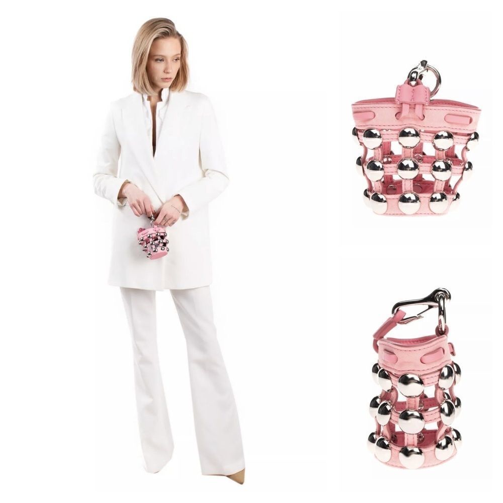 ALEXANDER WANG ROXY Leather Cage Bucket Bag Charm HANDCRAFTED Studded